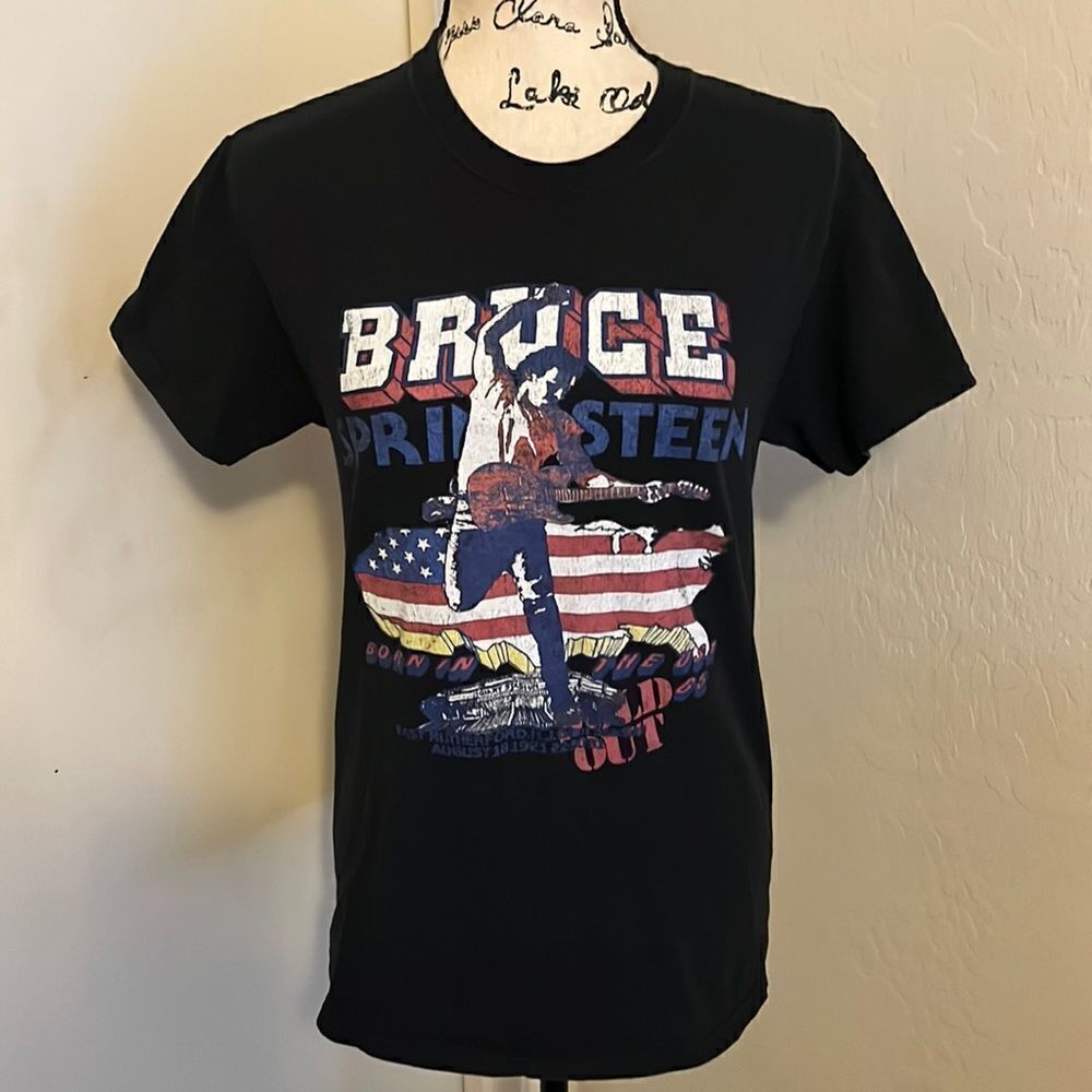 Bruce Springsteen Black Graphic Born In The USA American Flag Shirt
